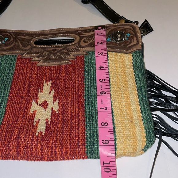 Myra Bag Crossbody West Southwest Rubious Leather Crossbody Bag with Long Fringe - Picture 5 of 16